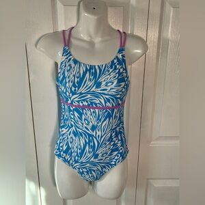 Spyder Blue White Strappy Back One Piece Swimsuit